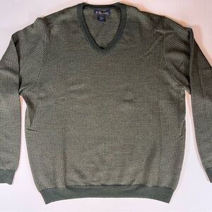 Brooks Brothers Men’s 100% Italian Merino Wool V Neck Sweater Green Checkered XL
